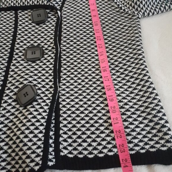 Sioni Women's Size Large Black & White Wool Blend Knit Artsy Cardigan Jacket - Picture 11 of 14